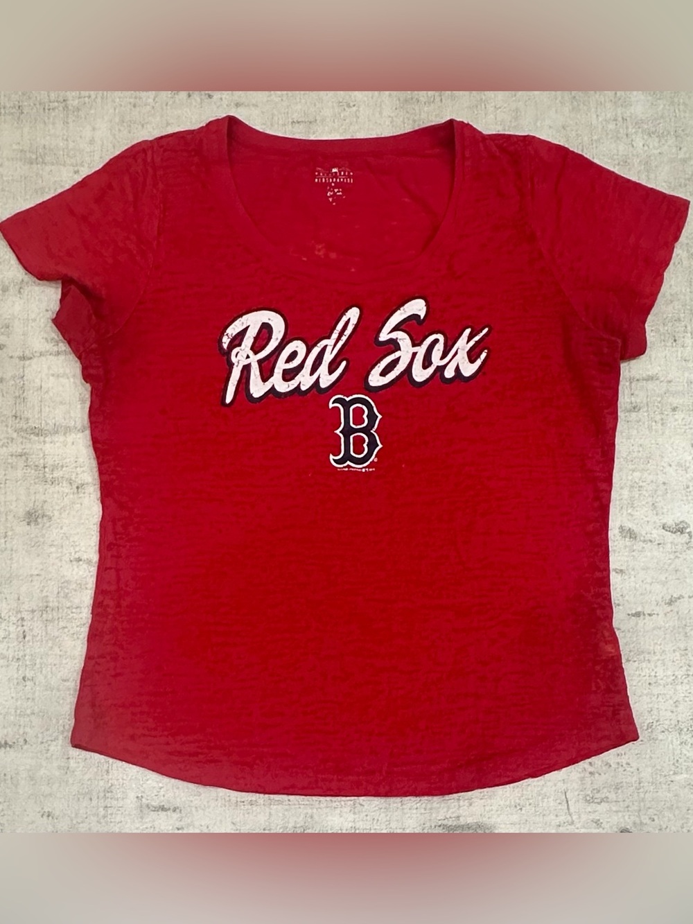 Boston Red Sox Womens Burnout Graphic T-Shirt | Red Scoop Neck MLB Tee